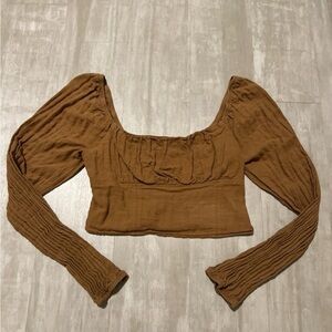 Tan Long Sleeve Crop Top